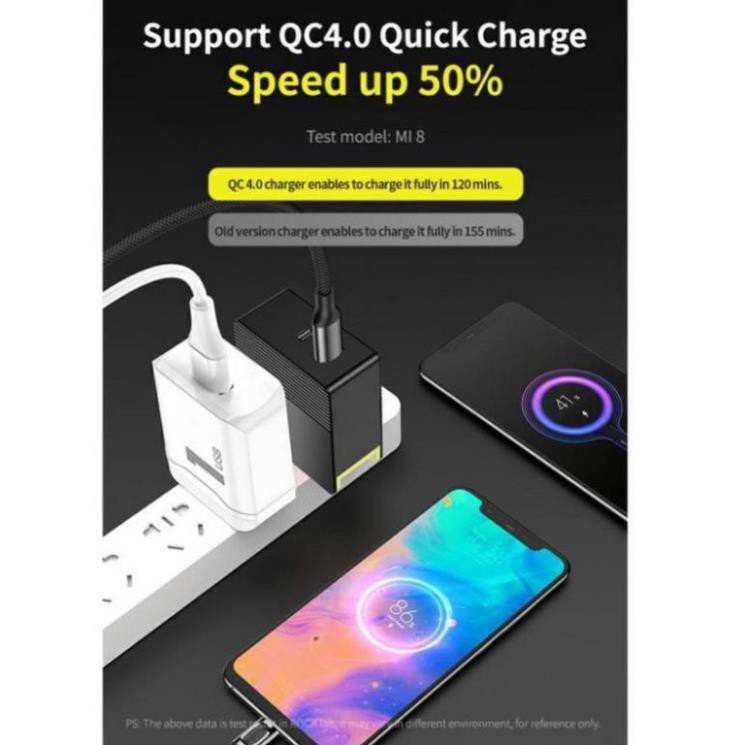 [ MỚI ]Củ sạc Sugar Dual-port Fast Travel Charger 30W C+A Rock- QC 4.0 Siêu nhanh