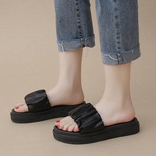 Dép bánh mì quai ngang nhún quai chéo nhún đế pu cao 3-4cm mềm êm