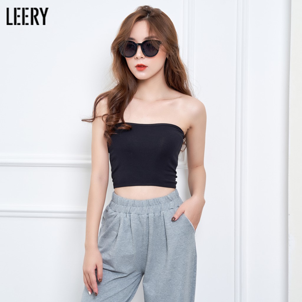 Áo quây ngực LEERY chất cotton co giãn 4 chiều không đệm áo croptop nữ quây ngang trơn ôm body màu đen trắng BRA-02