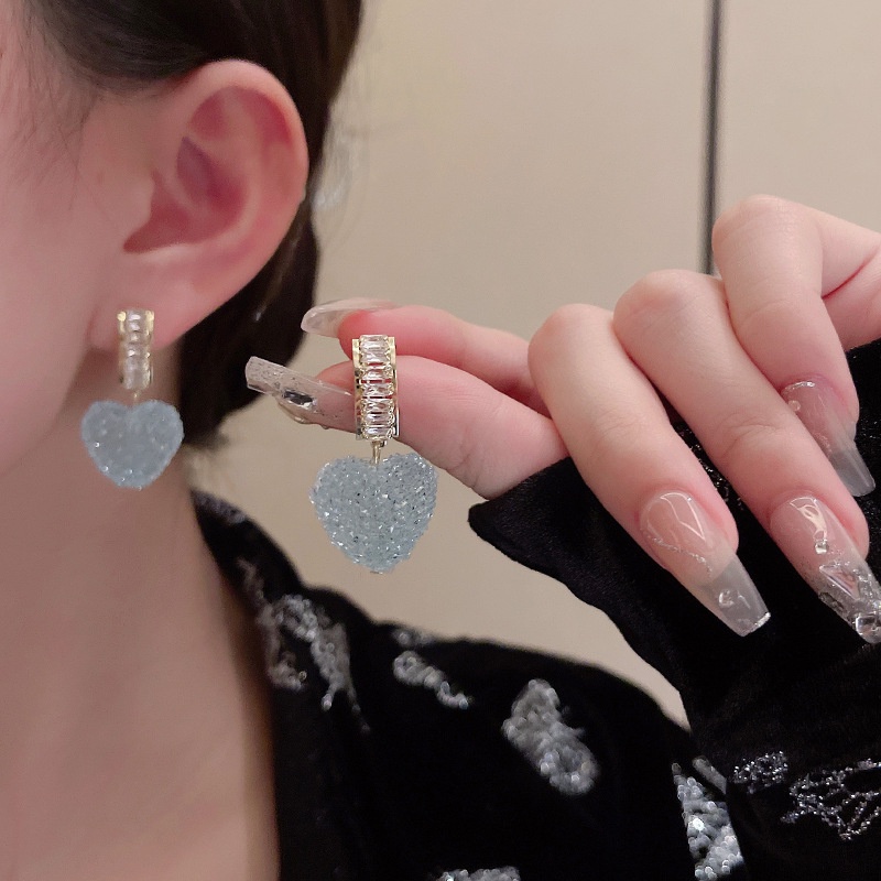 Khuyên Tai Hình Trái Tim Đính Đá Zircon Thời Trang Mùa Hè 2022 Cho Nữ