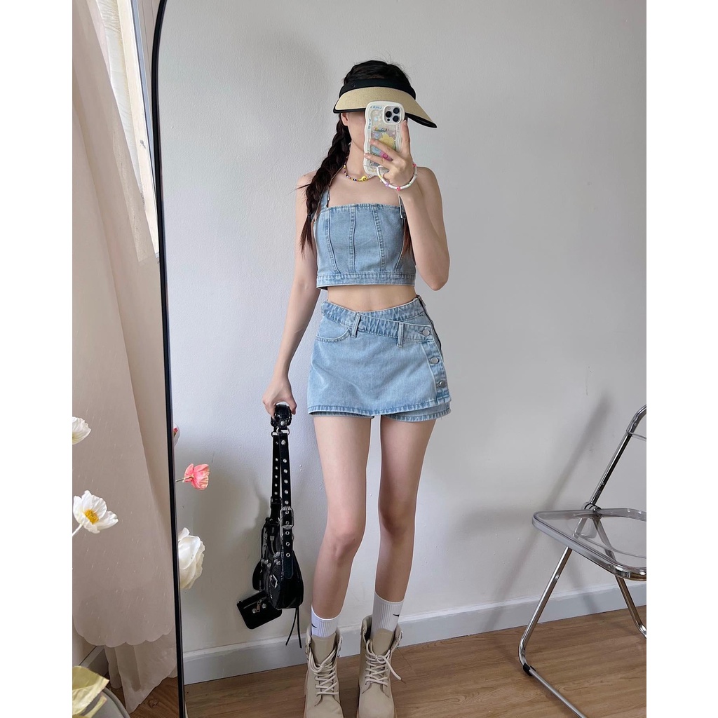 Set Jeans XANH NHẠT áo crop + váy