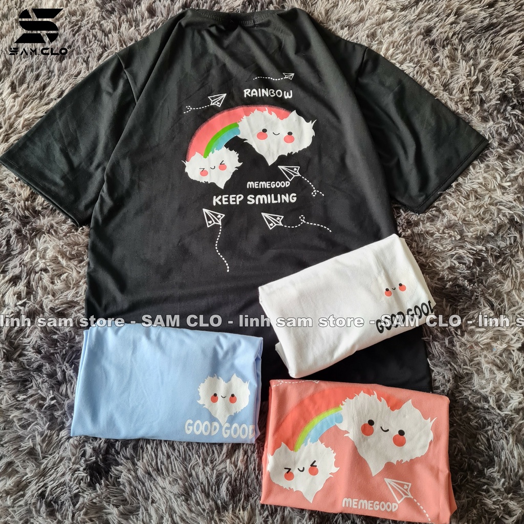 Áo thun tay lỡ nam nữ SAM CLO phông form rộng dáng Unisex, mặc lớp, nhóm, cặp in hình MÂY CẦU VỒNG KEEP SMILING