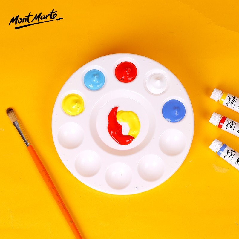 [Hỏa Tốc HCM] Khay Pha Màu Nhựa Tròn 17cm Mont Marte - Round Plastic Palette 17cm - AMPL0001