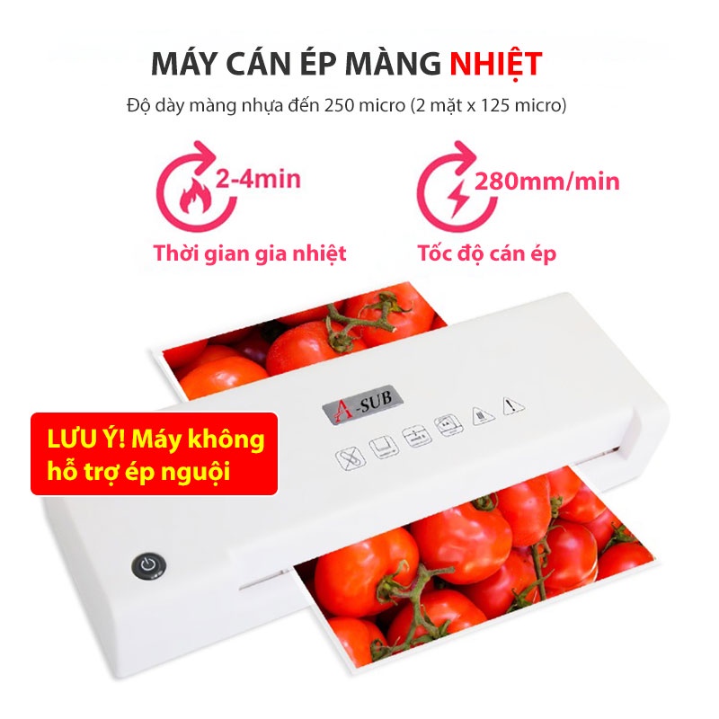 Máy Ép Màng Laminator A-Sub, Ép Ảnh Nhựa Plastic Cán Màng Tài Liệu, Dễ Sử Dụng Cho Văn Phòng & Gia Đình, 2 khổ máy A3 A4