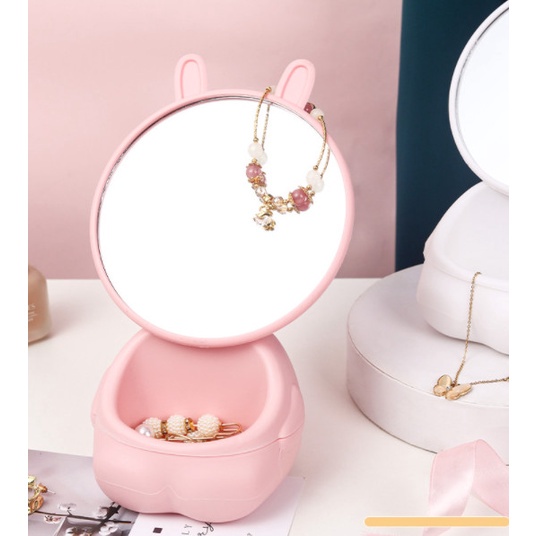 TD566 Gương trang điểm để bàn tai thỏ lắp ráp và xoay ngược phong cách Hàn Quốc - Sindecor