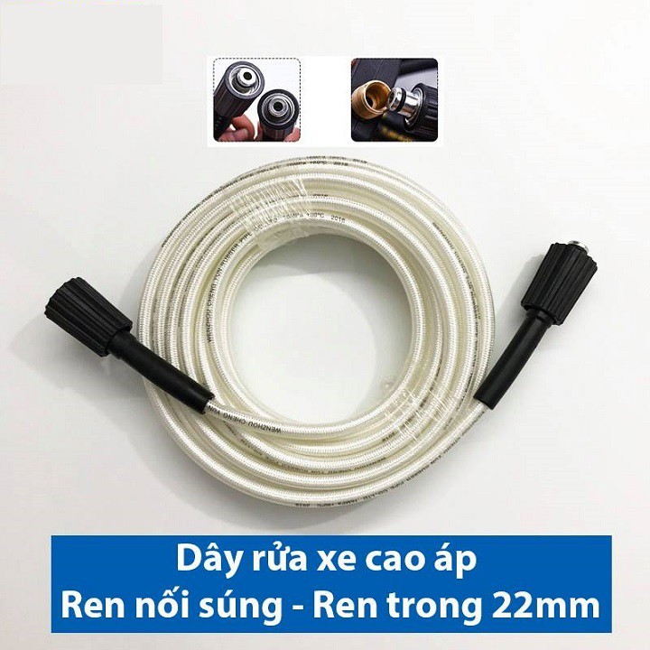 Dây cao áp 7m, 15m chân ren 22mm dùng cho máy xịt, rửa xe cao áp