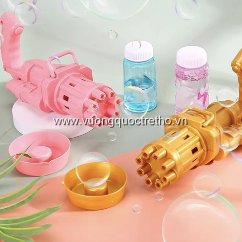 Súng Bắn Bong Bóng 8 Nòng Siêu Mạnh Cho Bé, Súng Máy Phun Thổi Bong Bóng Xà Phòng 8 Nòng Cho Bé