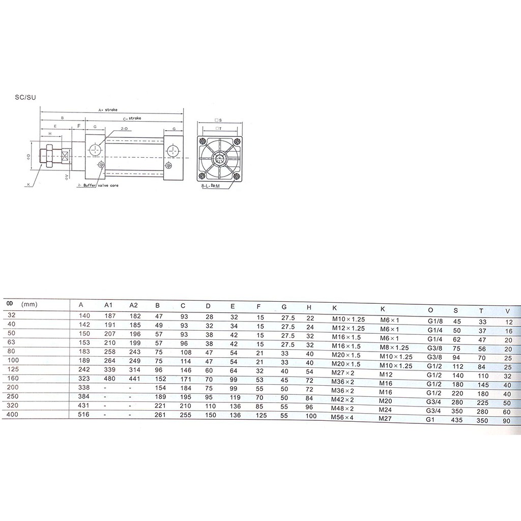 Xi lanh khí nén SC 125 * 25 50 75 100 125 150 175 200 300 400 500 600 700 800 900 1000