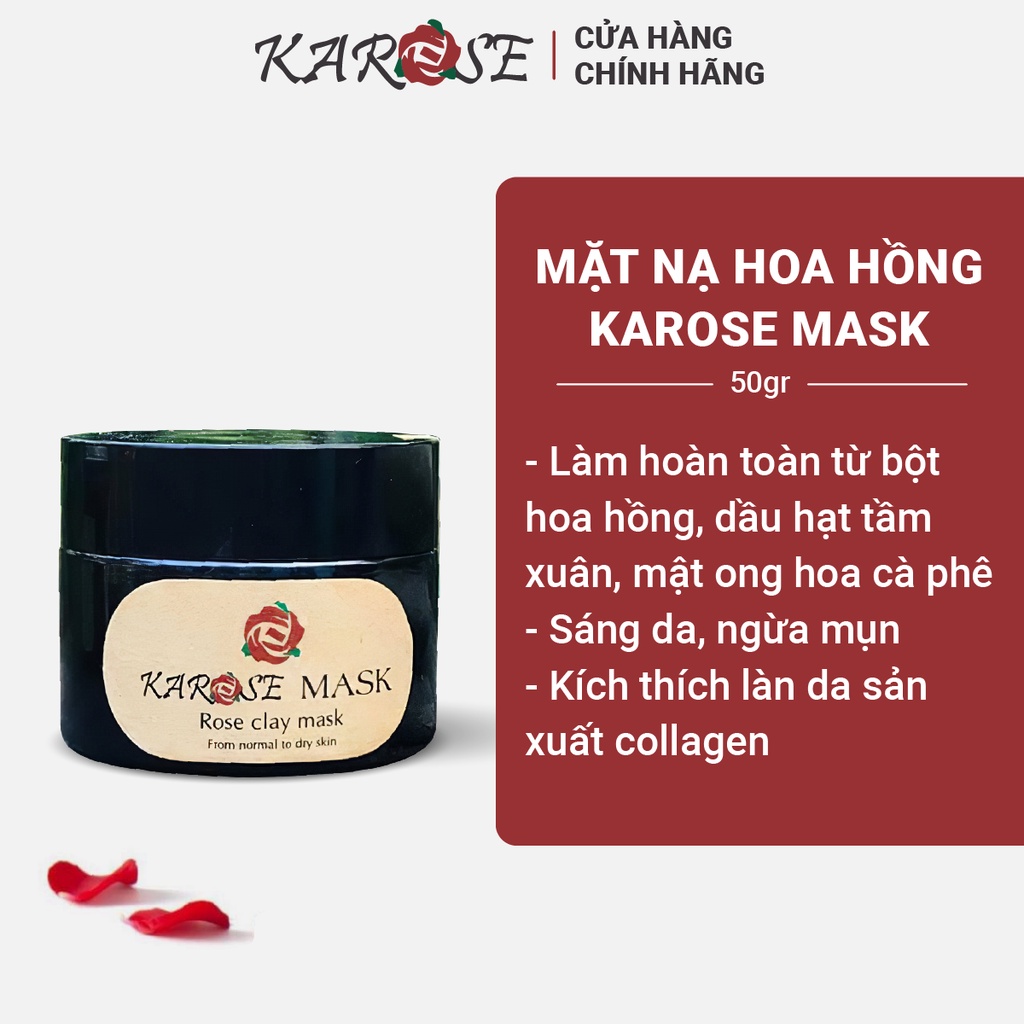 (DATE MỚI NHẤT, 50gr) Mặt nạ hoa hồng hữu cơ dưỡng ẩm, căng mịn, sáng da, ngừa mụn Karose Mask