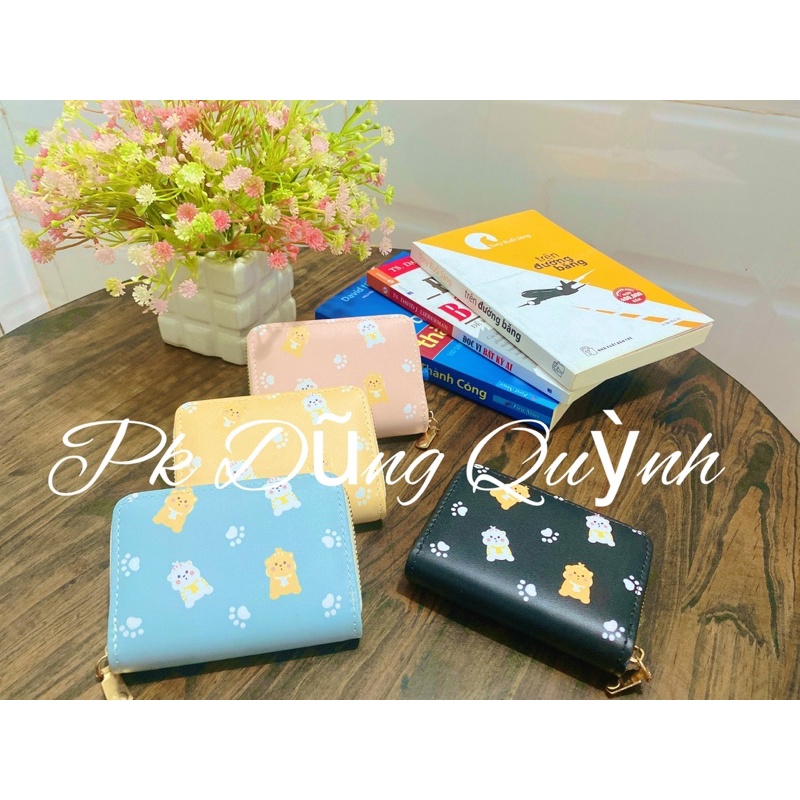Ví Da Mini Cầm Tay Mèo Con Có Khóa Kéo 10 Ngăn In Hình mèo Dễ Thương ví Nữ Da PU Hoạt Hình Dễ