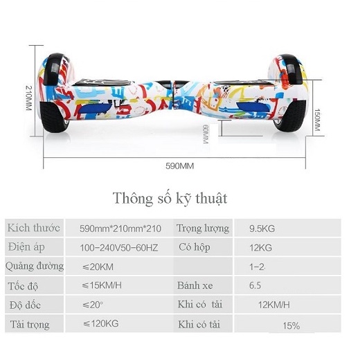 Xe Điện Cân Bằng Cao Cấp Smart Balance Wheel - 6.5 Inch , Kết nối Bluetooth -  3 Màu , Tặng Kèm Tay Cầm