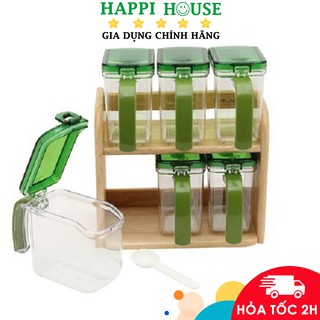 Bộ 6 hộp nhựa đựng gia vị lock&lock hpl949s6 430ml kèm kệ gỗ 2 tầng - hàng chính hãng - happi house