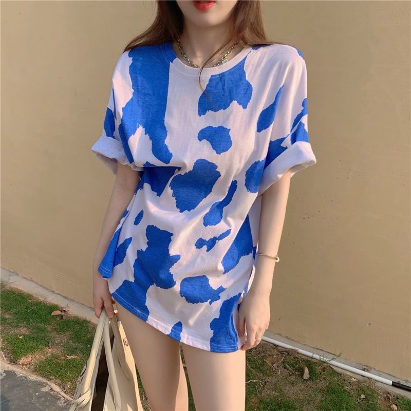 Áo Thun Ngắn Tay In Họa Tiết Bò Sữa Xinh Xắn Thời Trang Cho Nữ