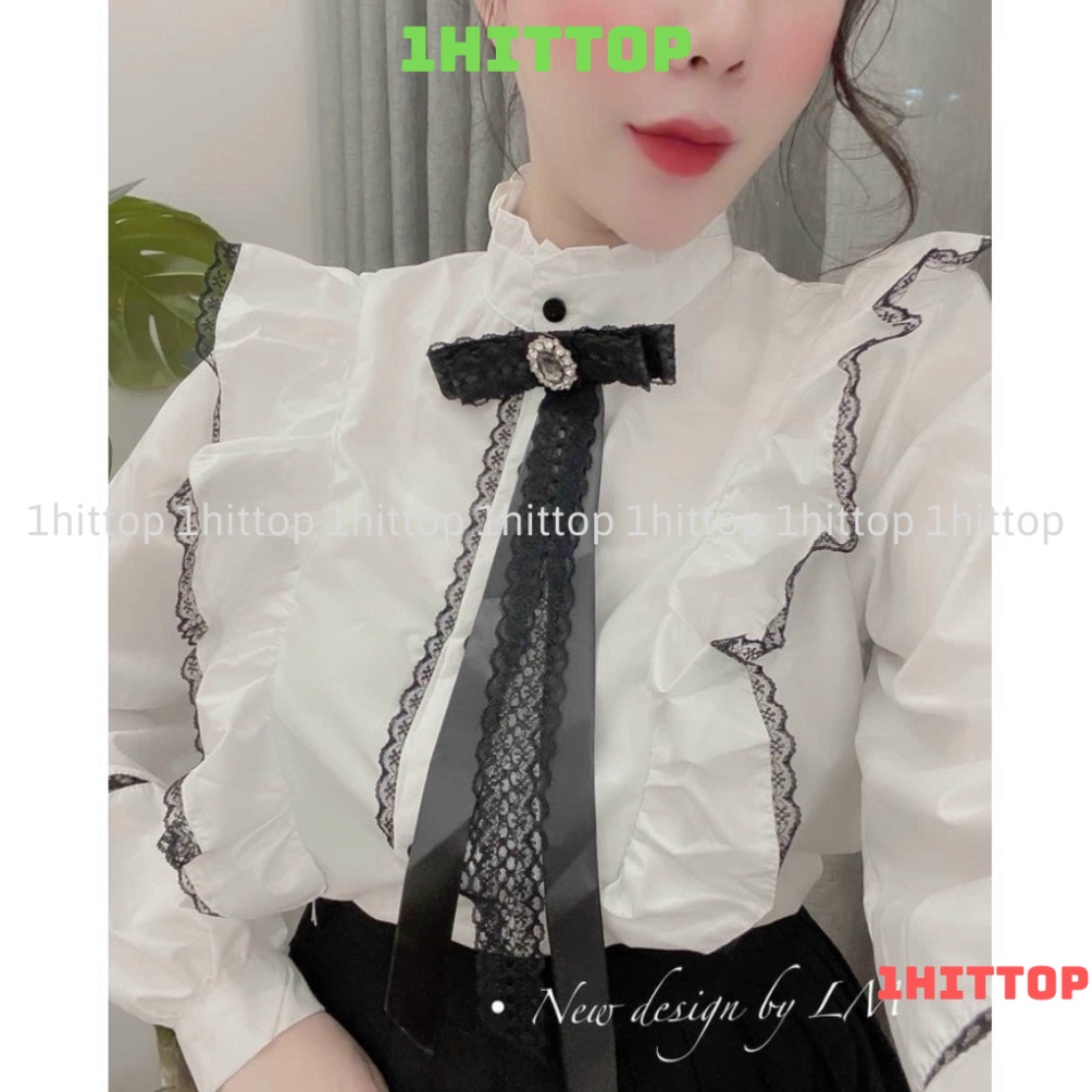 áo sơ mi tay bồng cổ nơ viền bèo kaca shop 1hittop