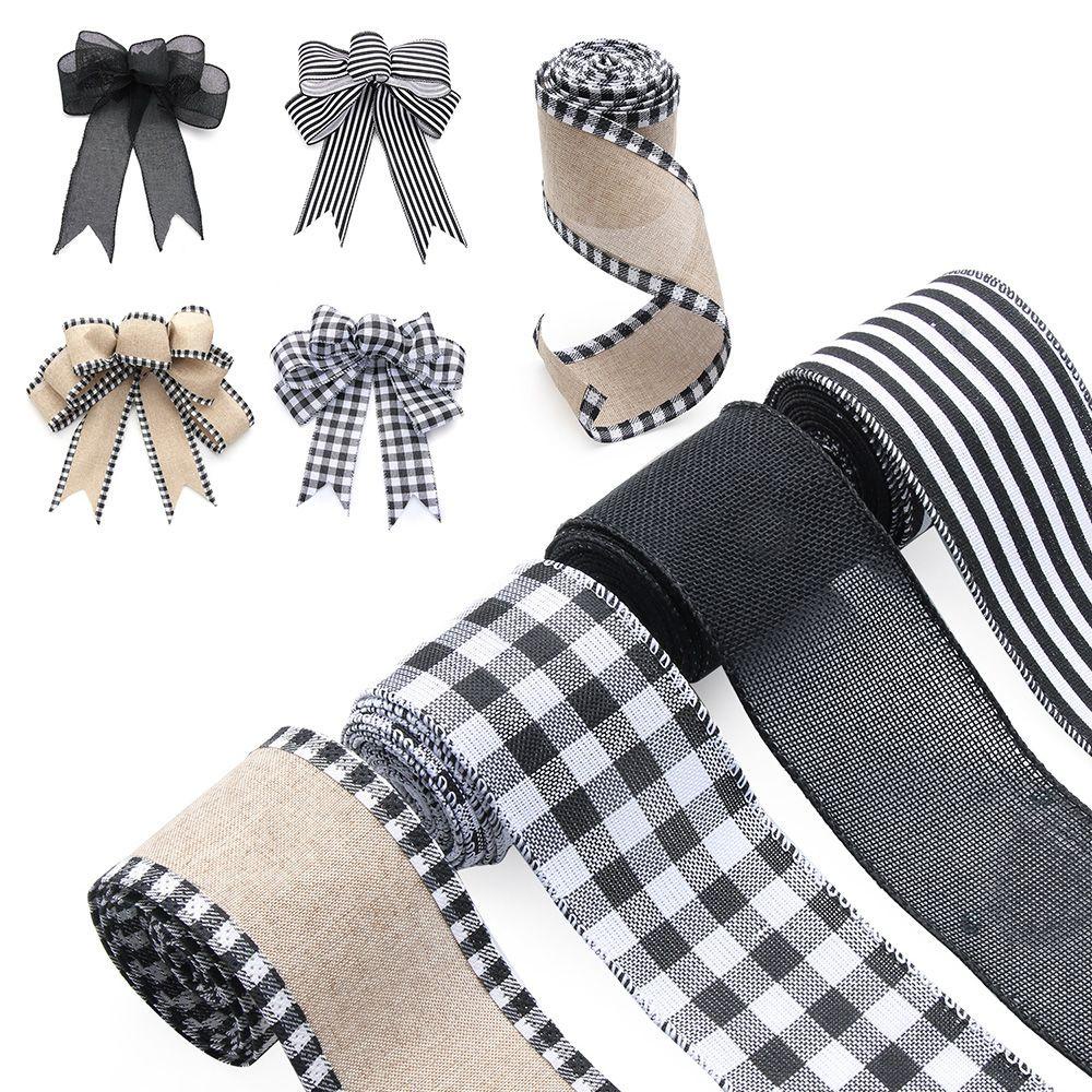 Set 4 Dây Ruy Băng Đen Trắng Kẻ Sọc Caro Thủ Công Trang Trí Ngày Lễ