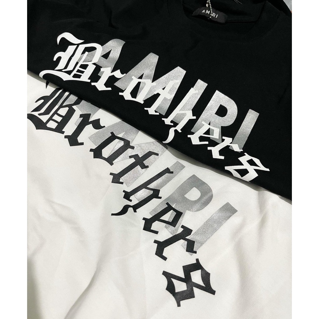 áo thun tin phối 3D chữ AMIRI bản lớn trước ngực phong cách đơn giản lịch sự, cototn dạo phố dã ngoại thoải mái hè