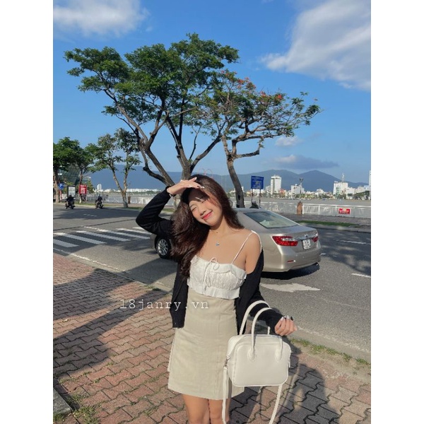 Navy dress - Đầm liền cột dây bèo nhún