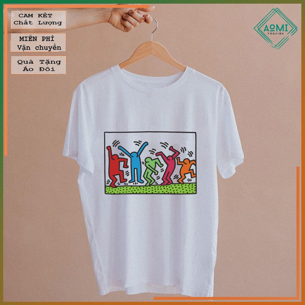 ÁO THUN AOMIVN Keith Haring-01-01TS0_129TAY LỠ CÁ TÍNH PHÔNG IN PHONG CÁCH HÀN QUỐC AOMI DU LỊCH