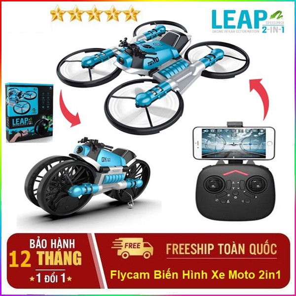 ⚡️Biến Hình 2 Trong 1⚡️Máy Bay Flycam 2 In 1 LEAP Biến Hình Xe Motor kết nối WIFI, 2.4GHZ, ĐỘ PHÂN GIẢI 4K CHỐNG RUNG