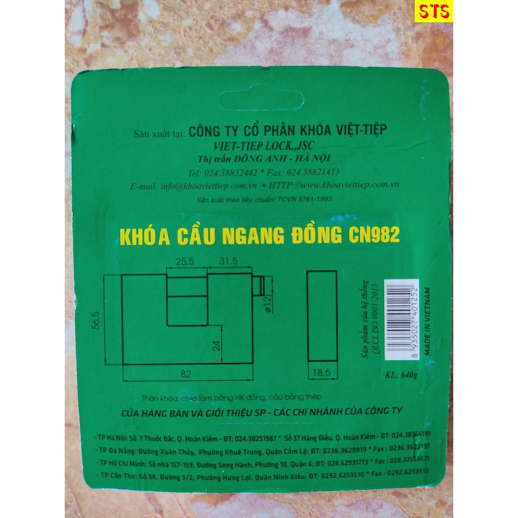 [Hàng chính hãng] - Khóa VIỆT TIỆP - Khóa cầu ngang đồng CN 982