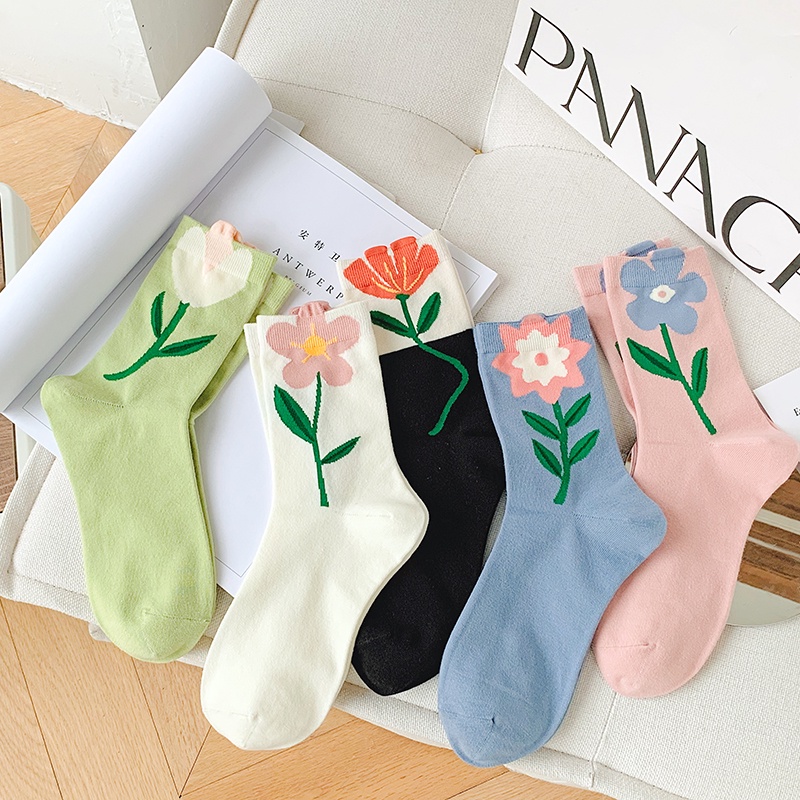 Vớ cotton cổ cao họa tiết bông hoa 3D phong cách lolita thời trang thanh lịch cho nữ