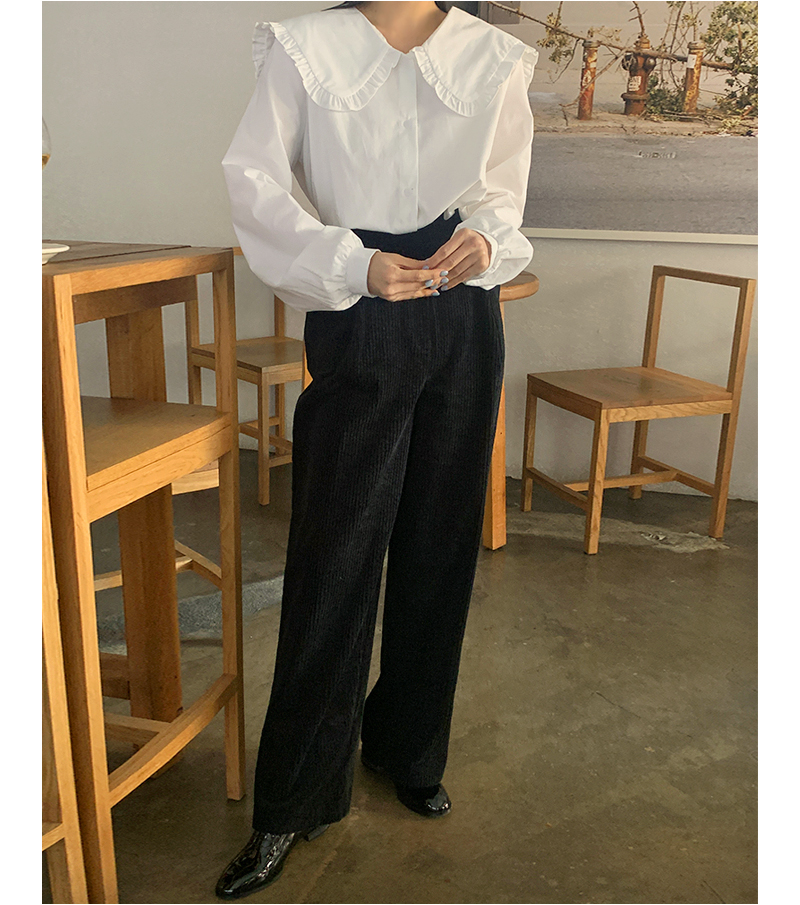 Áo Sơ Mi Trắng Dáng Rộng Cổ Bèo Phong Cách Hàn Quốc Nữ Tính