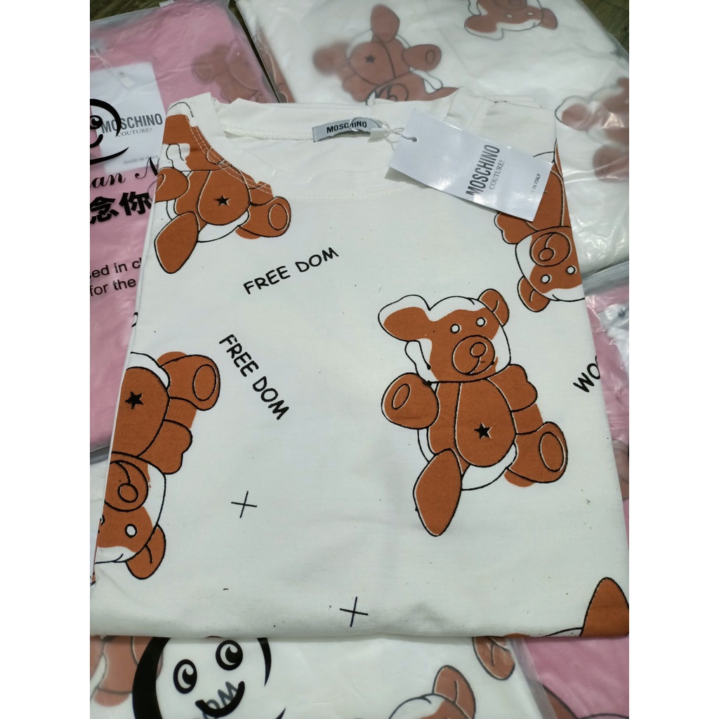 Áo phông tay lỡ Gấu Moschino FreeDom, áo thun unisex form rộng vải cotton thoáng mát
