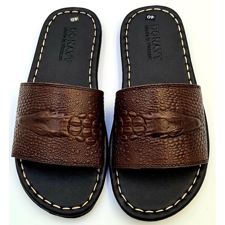 Dép quai ngang nam da bò 100%, Quai cá sấu, Hàng gia công chắc chắn bao đi nước mã T1,T2