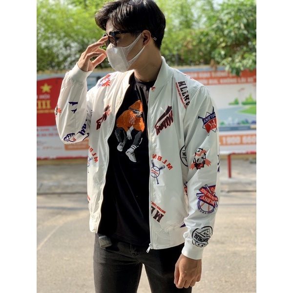 ÁO KHOÁC MLBNY BOMBER VẢI DÙ NHIEU HINH - KHOÁC NỈ UNISEX NAM NỮ - HÀNG CÓ SẴN