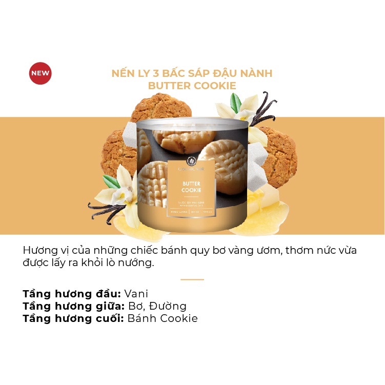 Nến Ly 3 Bấc Sáp Đậu Nành Goose Creek 14.5oz - 411g - Butter Cookie