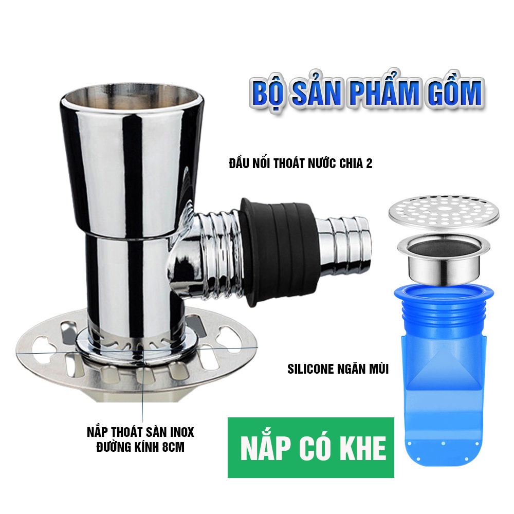 Bộ thoát nước máy giặt, nước thải, chống mùi hôi, lắp thoát sàn, chia 2 ngang đứng khe, Minh House