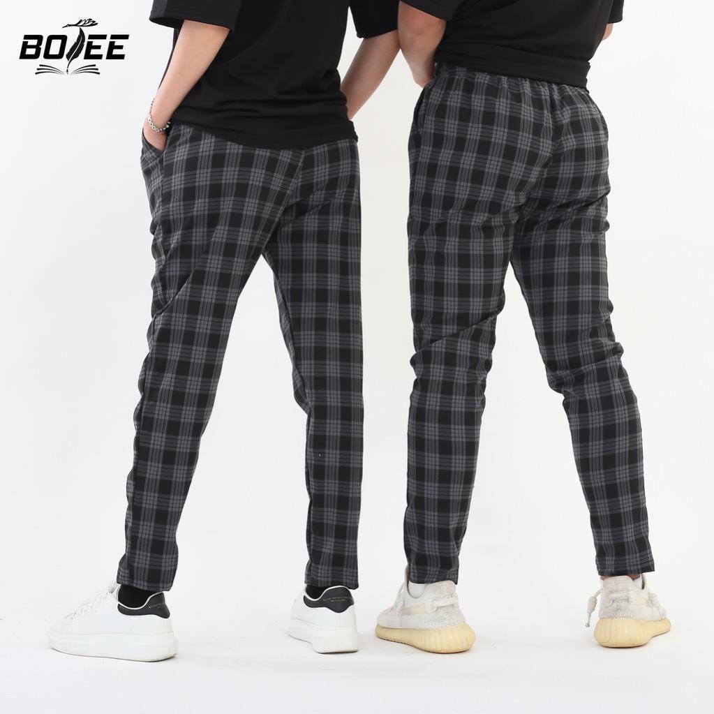 Quần pant baggy caro Basic BOTEE màu đen xanh ống suông unisex nam nữ ་