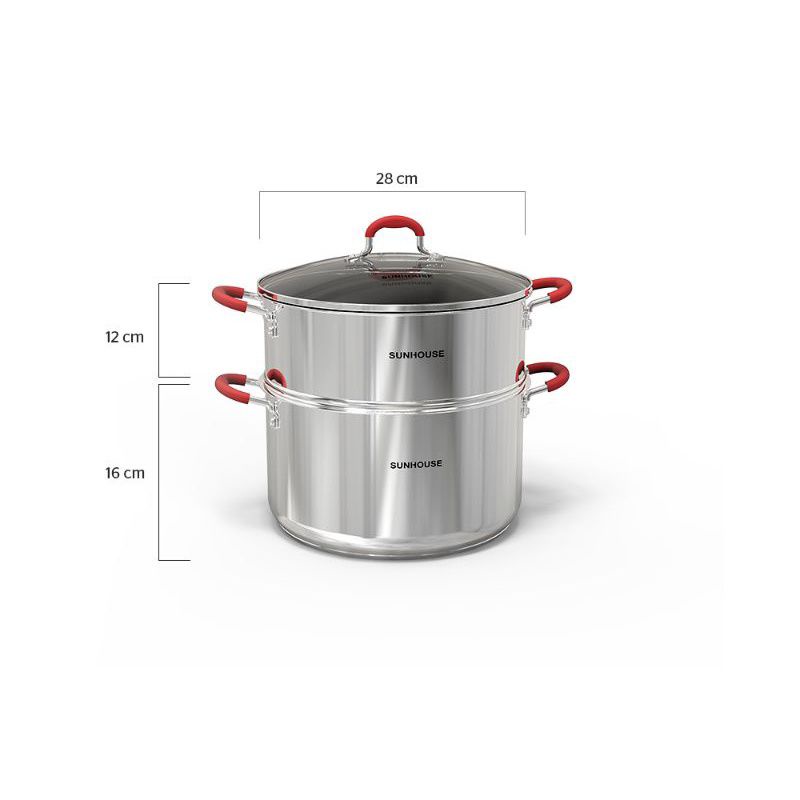 Bộ xửng hấp, nồi hấp kiêm nồi luộc gà 5 đáy Sunhouse size 24 và 28 hàng chính hãng giá tốt