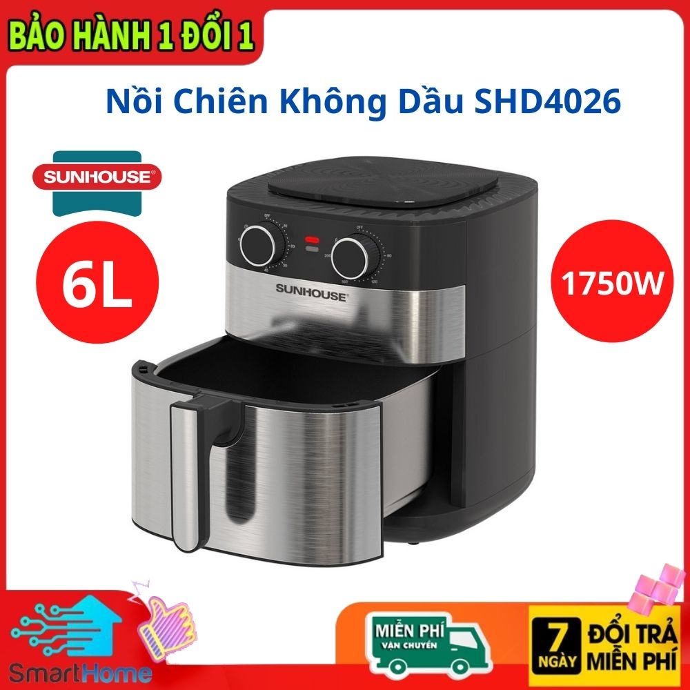 Nồi chiên không dầu 6.0L SUNHOUSE SHD4026 - Bảo Hành 12 Tháng - Hàng Chính Hãng