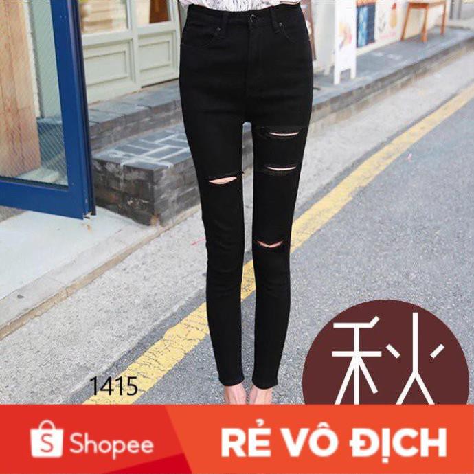 Quần Jean Nữ Rách Gối Đen - Co giãn Tốt - size đại