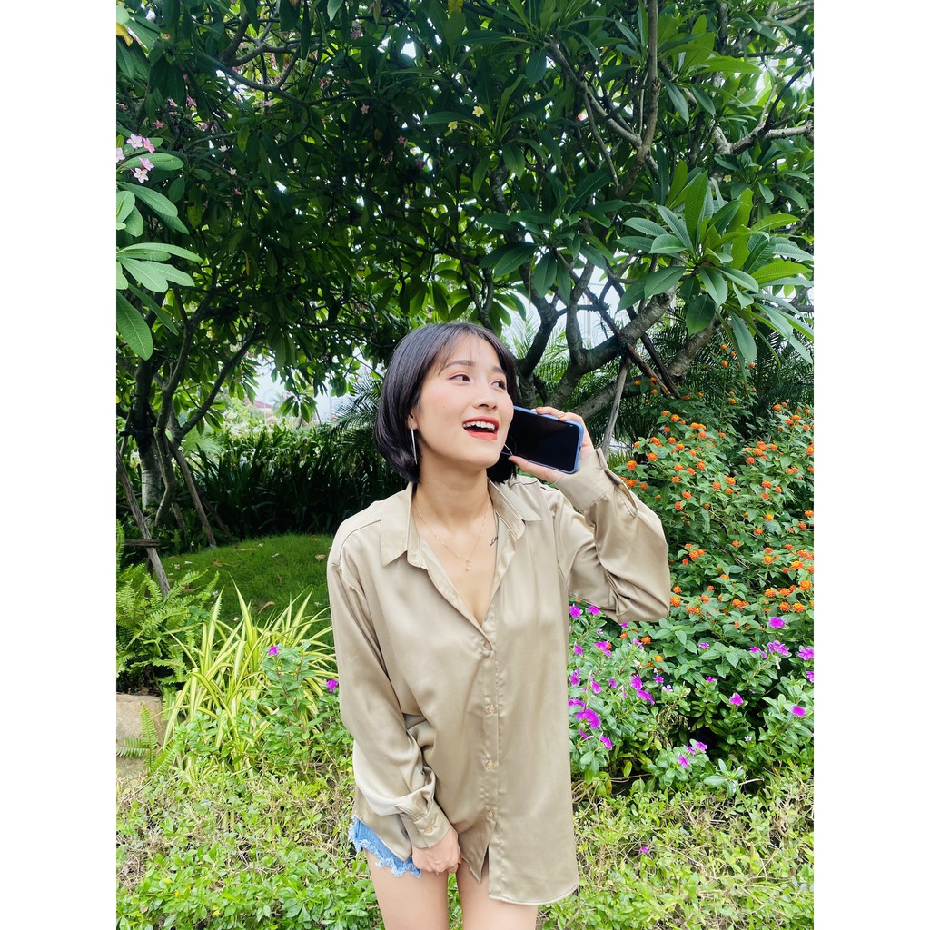 Áo Sơ Mi Nữ, Dài Tay Hàn Quốc Form Rộng Công Sở Chất Lụa Cao Cấp Mềm Mát Màu Sắc Hiện Đại :Trắng/Rêu/Nude Nâu/Xanh | BigBuy360 - bigbuy360.vn