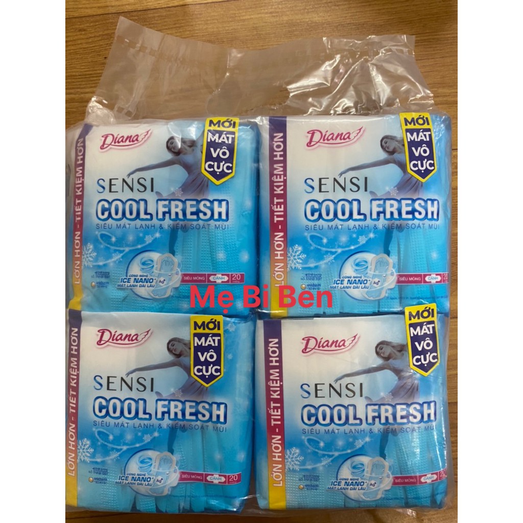 [THÙNG 24 GÓI 20M] Băng vệ sinh Diana SenSi Cool Fresh siêu mỏng cánh 23cm gói 20 miếng - Hàng chính hãng