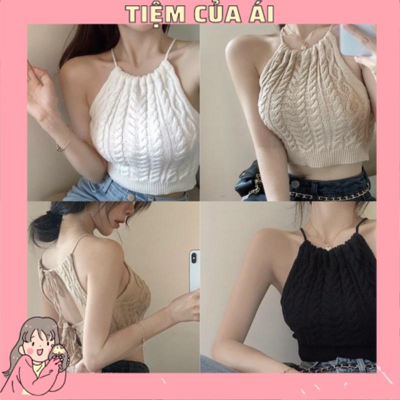 🌱Áo yếm croptop dệt kim cột dây sau lưng 🌱
