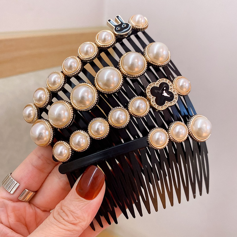Lược cài tóc nhiều họa tiết tùy chọn đính ngọc trai giả 8cm thời trang sang trọng
