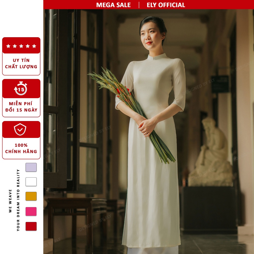 Áo dài trắng học sinh chất đẹp ELY Boutique lụa tây thi 2 tà dày dặn ít lộ