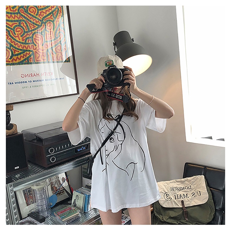 SUXI Áo thun tay ngắn in hình phong cách Hàn Quốc