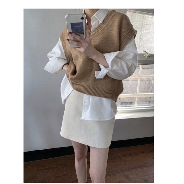 Áo gile len đơn giản