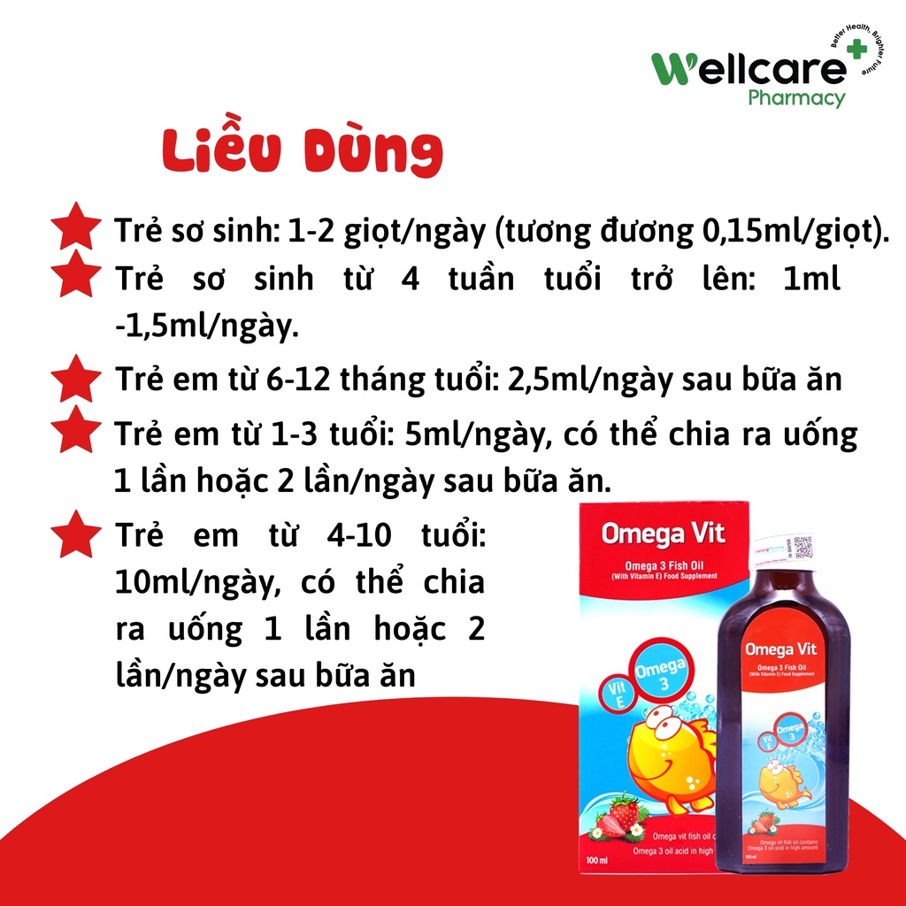 Omega Vit  – Chai 100ml Bổ sung Omega 3 tinh khiết phát triển trí não, mắt và hệ thần kinh cho trẻ