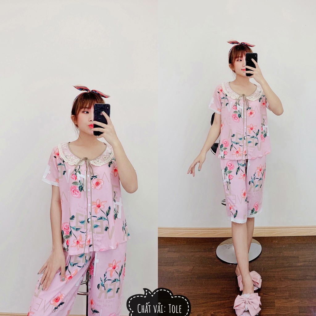 Đồ Ngủ Nữ Đẹp Pijama Mặc Nhà Ngắn Lụa Lửng Tiểu Thơ Đáng Yêu | BigBuy360 - bigbuy360.vn