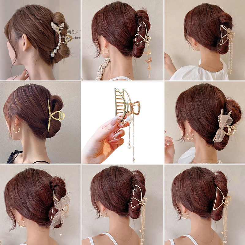 Kẹp Tóc Kim Loại Cỡ Lớn Phối Tua Rua Hình Bướm Phong Cách Hàn Quốc