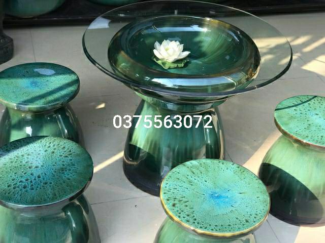 Bộ bàn ghế sứ men hỏa biến. Hàng thủ công Bát tràng 100%