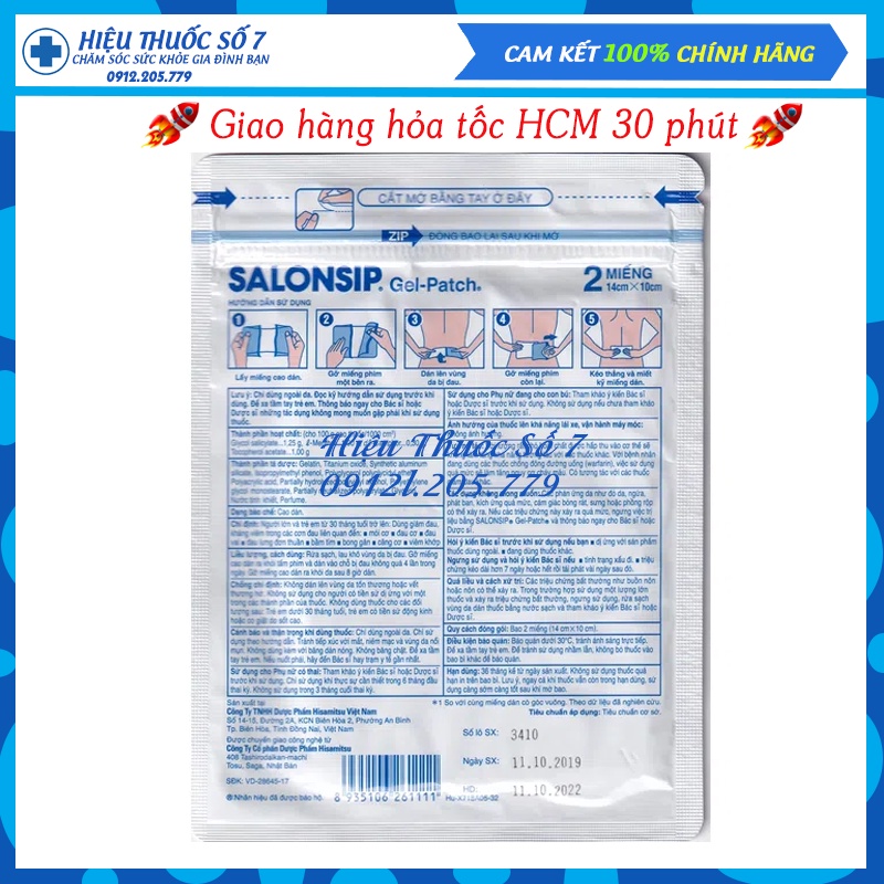 Salonsip Gel Patch gói 2 miếng cao dán giúp giảm đau hiệu quả