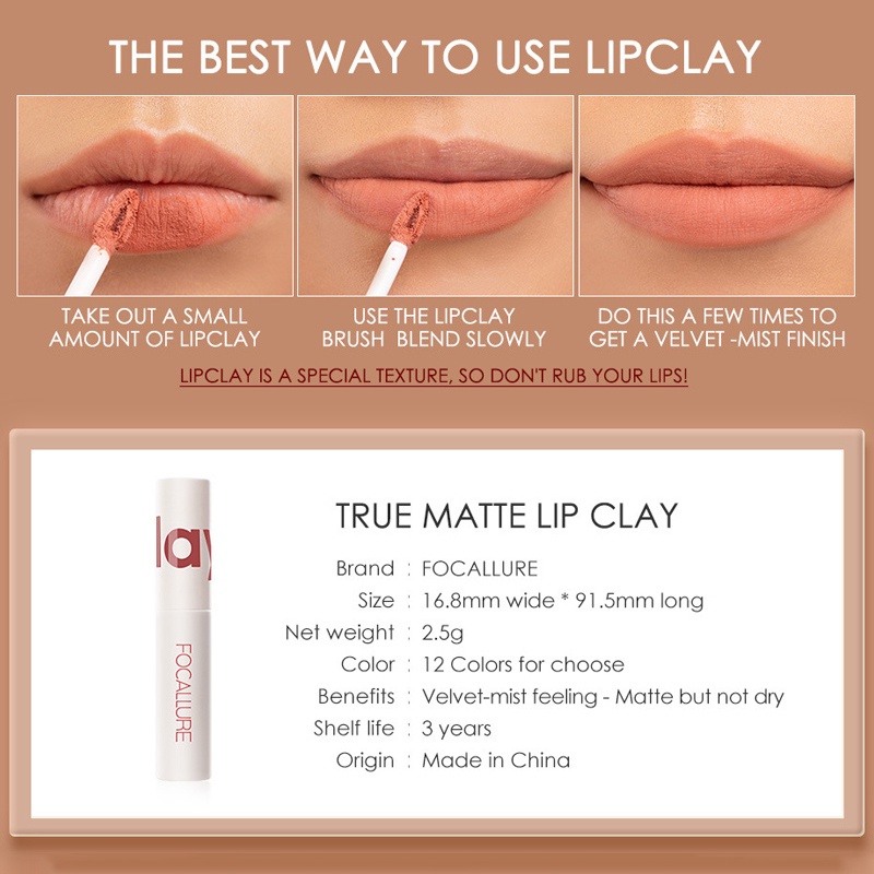 Chứng Khoán sẵn sàng FOCALLURE Lipstick Lip Cream lâu dài không thấm nước Lip Tint Liptint Matte Lip Đất Sét Chuyên Nghiệp Trang Điểm COD
