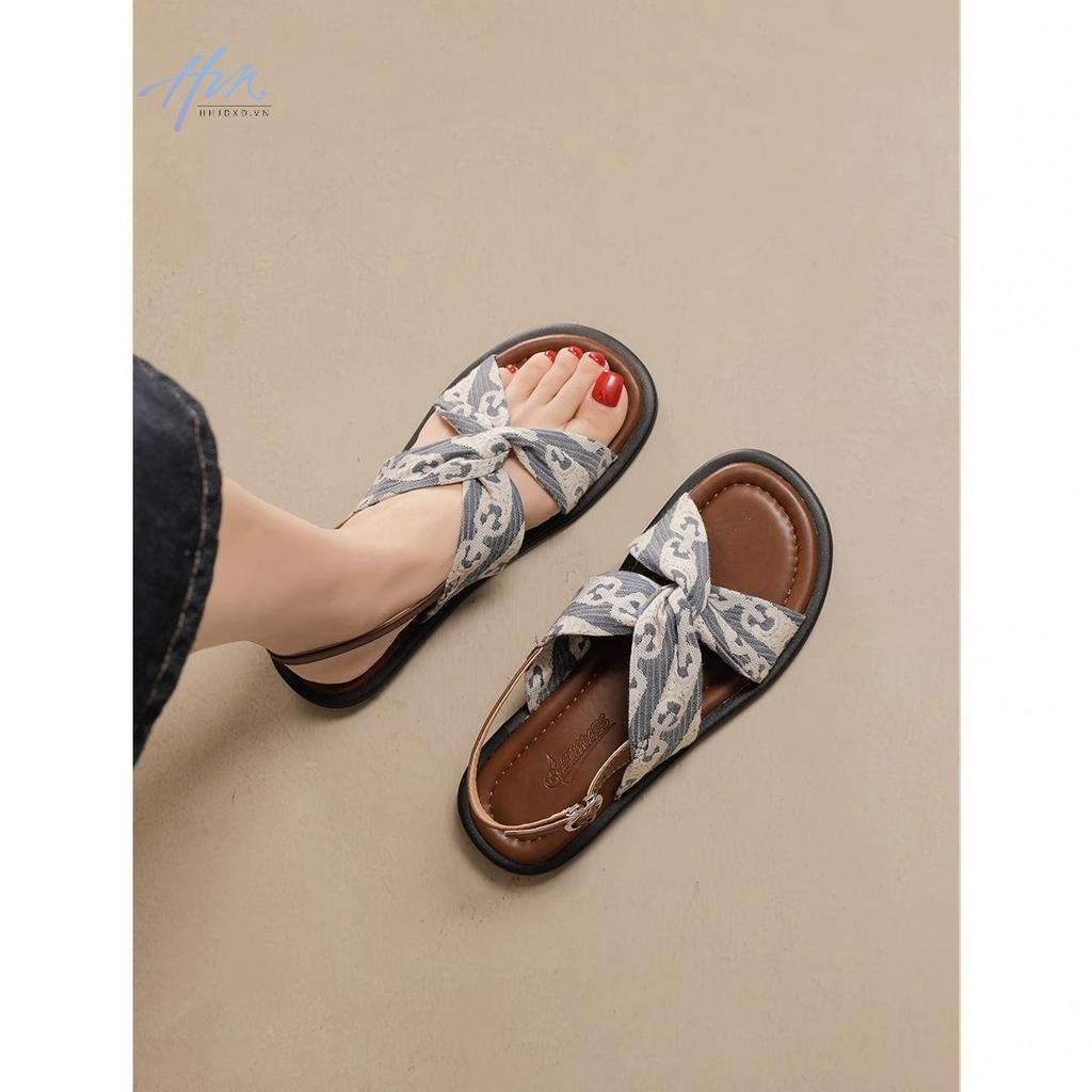 Giày Sandal Đế Bằng Phong Cách Retro Thời Trang Đi Biển Cho Nữ