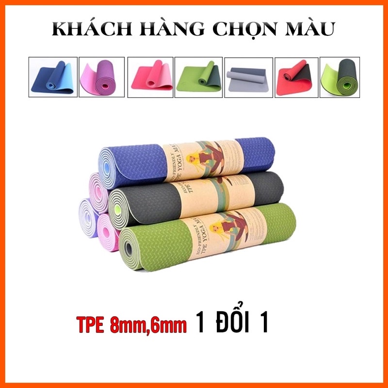 Thảm Tập YOGA, GYM Cao Su Non TPE Đúc Nguyên Khối 1 Lớp Định Tuyến Chống Trượt Tập Thể Dục Tại Nhà 6mm